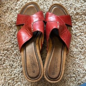 Red wedge naturalizer slip on sandals.